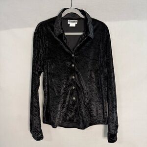 Vintage Panhandle Slim Black Velvet Blouse Womens L Silver Buttons Western Boho‎